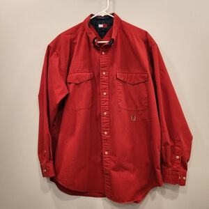Tommy Hilfiger Red Long Sleeve Button Up Mens Large 100% Cotton